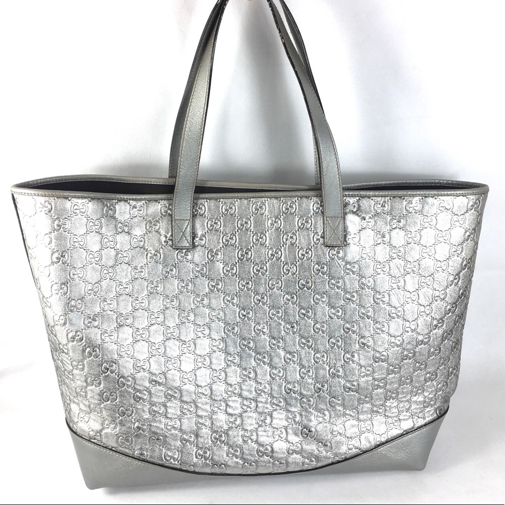 💎HUGE PLATINUM GUCCI LEATHER TOTE - Picture 3 of 16